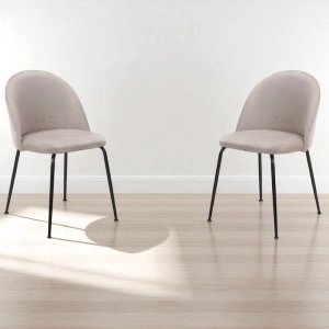 Küchenstuhl aus taupefarbenem Samt und schwarzen Metallbeinen – PARIS 2 Stühle