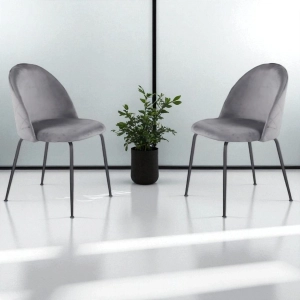 Dunkelgrauer Küchenstuhl aus Samt und schwarze Metallbeine – PARIS 2 Stühle