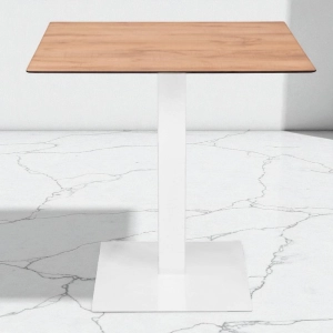 Tavolo bar pub ristorante da esterno 80x80 cm base bianca e piano in HPL Rovere Nodato H 74