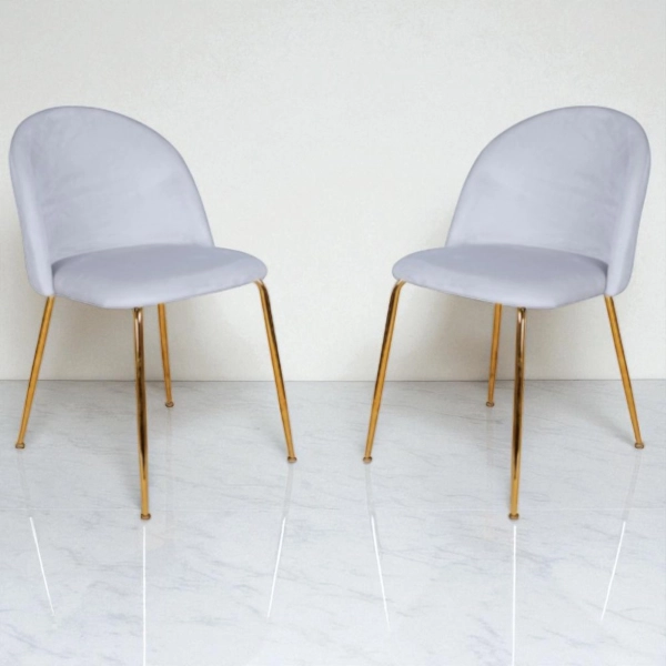 Chaise de salle à manger en velours Gris Perle pieds métal Doré - PARIS 2 chaises