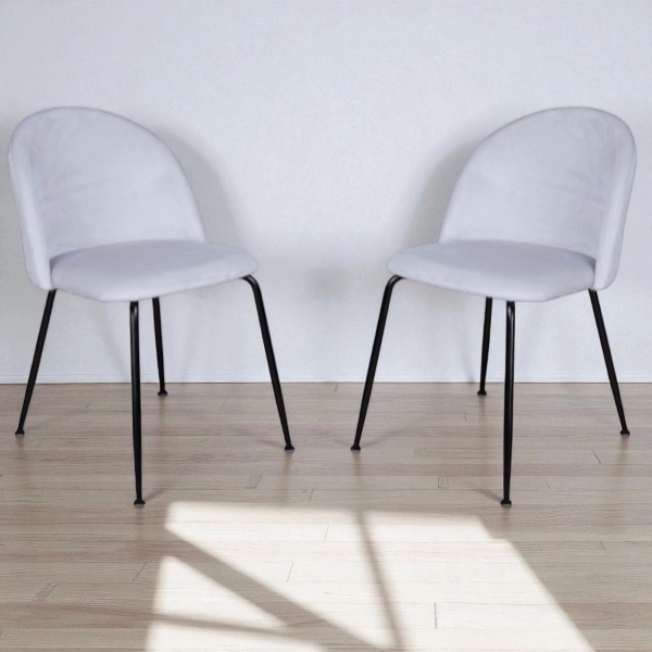 Chaise de salle à manger en velours Gris Perle et pieds en métal Noir - PARIS 2 chaises