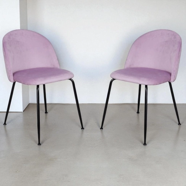 Chaise de salle à manger en velours Glicine pieds métal Noir - PARIS 2 chaises