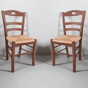 Küchenstuhl mit Strohsitz LOIRE Nussbaum SET 2-TLG
