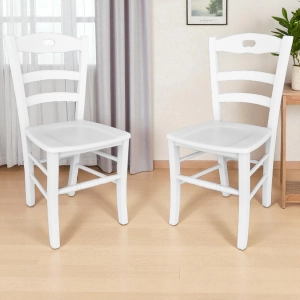 Küchenstuhl mit Holzsitz LOIRE Lackiert Weiß SET 2-TLG