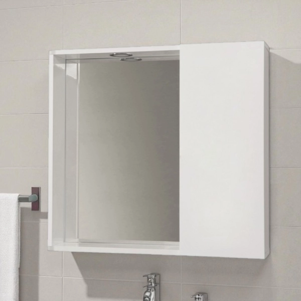 Specchiera contenitore con anta liscia DX e luce Led Bianco Lucido 68 cm