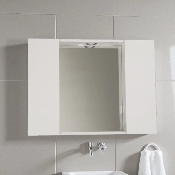 Espejo de baño de madera de 2 puertas 81 cm con foco LED blanco brillo