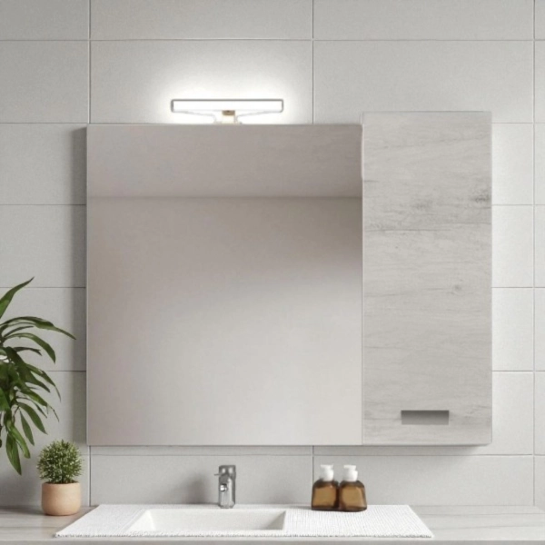 Espejo de baño de 95 cm con mueble alto de 1 puerta de Roble Blanco.