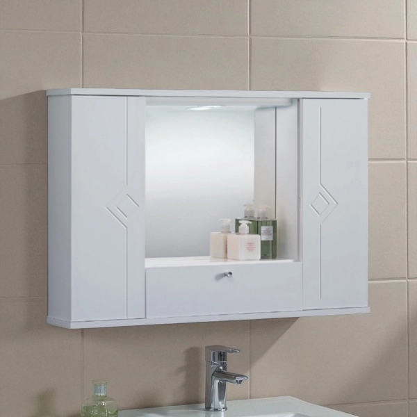 MERCURIO 90 mueble espejo blanco brillo con 2 puertas y luz LED