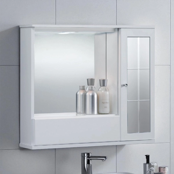 Armario con espejo GIOVE 70 blanco brillante 1 puerta con espejo y luz LED