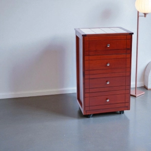 Giada chest of drawers cart with ceramic tile top,CHERRY