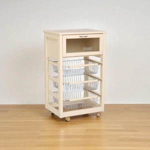 Wooden Bread Cart with Fruit Baskets LANDHELL Ivory