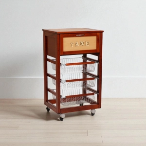 Wooden Bread Cart with Fruit Baskets LANDHELL Cherry