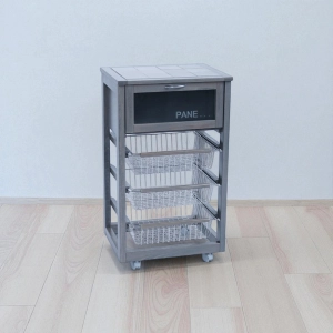 Wooden Bread Cart with Fruit Baskets LANDHELL Grey