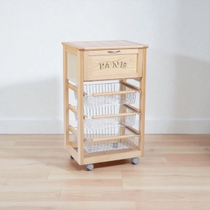 Wooden Bread Cart with Fruit Baskets LANDHELL Natural