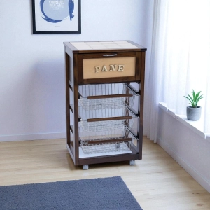 Wooden Bread Cart with Fruit Baskets LANDHELL Walnut