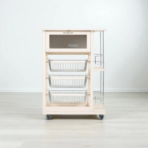 Bread trolley with bottle holder and fruit baskets Ivory