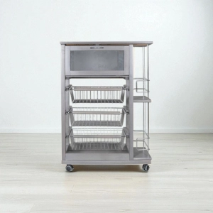 Carrello portapane con portabottiglie e cesti portafrutta Grigio