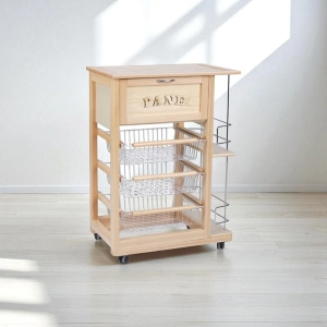 Bread trolley with bottle holder and fruit baskets Natural