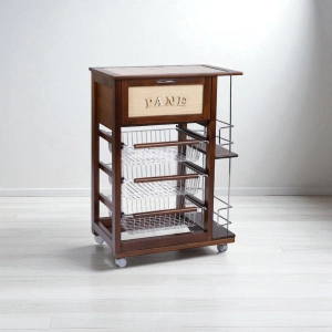 Bread trolley with bottle holder and fruit baskets Walnut