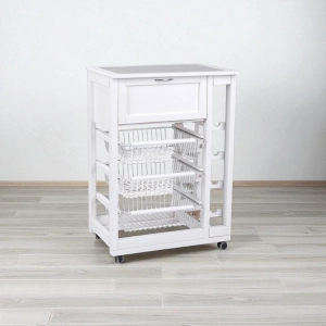 Fruit trolley with bread bin and bottle holder White