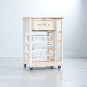 Fruit trolley with bread bin and natural bottle holder