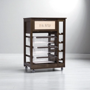 Fruit trolley with bread bin and bottle holder walnut