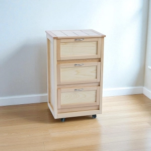 Mobile trolley with wooden flap doors Natural LANDHELL