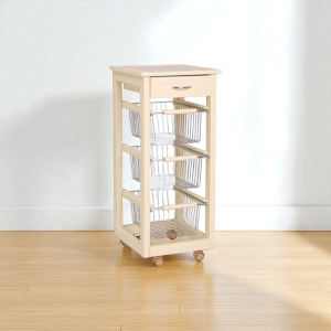 Carrello cucina SLIM in legno di faggio 3 cesti e 1 cassetto Avorio