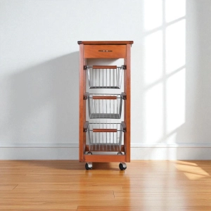 SLIM kitchen cart made of beech wood, 3 baskets and 1 drawer, ceramic top, Cherry
