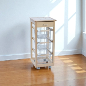 SLIM kitchen trolley in beech wood 3 baskets and 1 drawer Natural