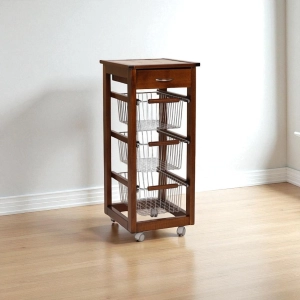 SLIM kitchen trolley in beech wood 3 baskets and 1 drawer Walnut