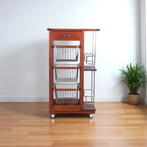 Carrello da cucina SLIM portafrutta con portabottiglie Ciliegio