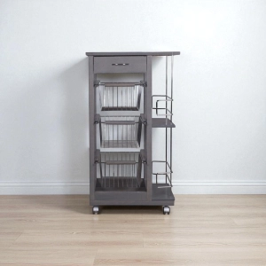 Carrello da cucina SLIM portafrutta con portabottiglie Grigio
