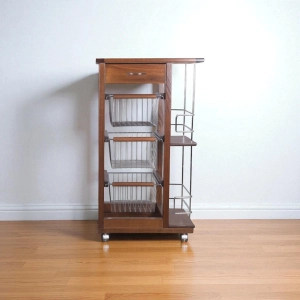 SLIM kitchen trolley fruit holder with bottle holder Walnut