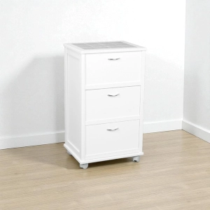 Carrello mobiletto con ante a ribalta e piano in mattonelle BIANCO