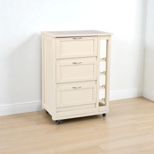 Cabinet cart with flap doors and bottle holder in wood, IVORY