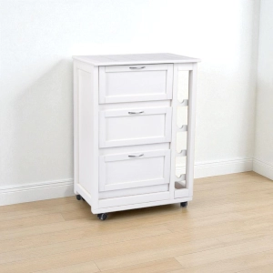 Carrello mobiletto con ante a ribalta e portabottiglie in legno BIANCO