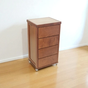 Carrello salvaspazio in legno faggio con cassetti LANDHELL Noce