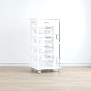 Space-saving trolley with fruit baskets and bottle holder White