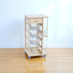 Space-saving trolley with fruit baskets and bottle holder Natural