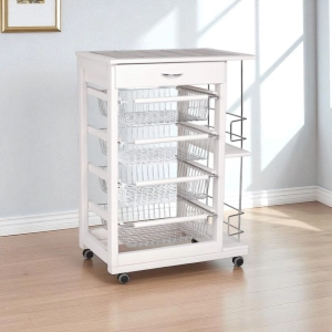 Carrello da cucina portafrutta con portabottiglie LANDHELL Bianco