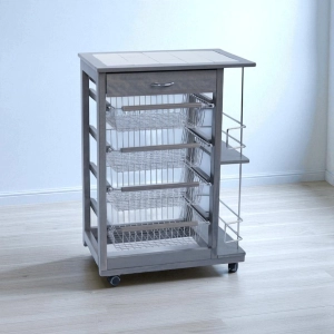 Carrello da cucina portafrutta con portabottiglie LANDHELL Grigio