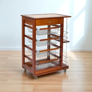 Carrello da cucina portafrutta con portabottiglie LANDHELL Ciliegio