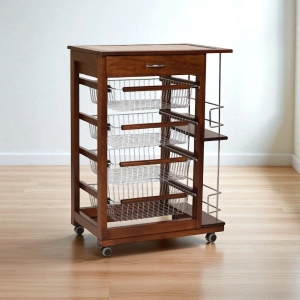 Carrello da cucina portafrutta con portabottiglie LANDHELL Noce