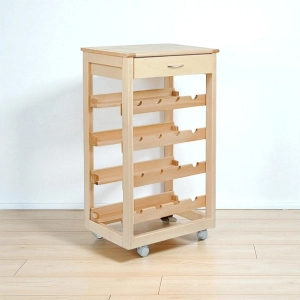 Carrello cantinetta LANDHELL in legno massello e piano in mattonelle NATURALE