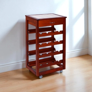 Carrello cantinetta LANDHELL in legno massello e piano in mattonelle CILIEGIO