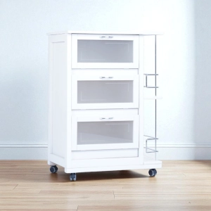 Landhell White Drop-Down Trolley with Bottle Holder