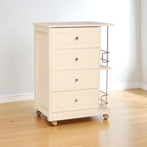 GIADA kitchen trolley with 4 drawers and bottle holder Ivory