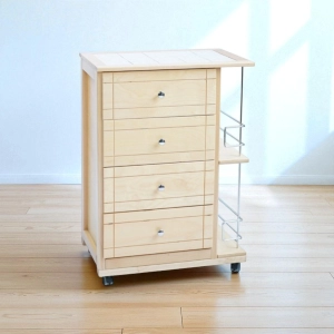 GIADA kitchen trolley with 4 drawers and bottle holder Natural