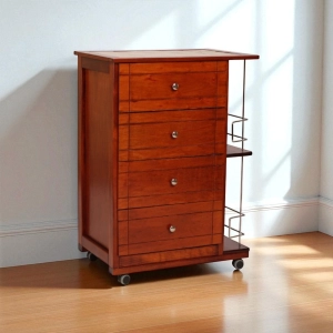 GIADA kitchen trolley with 4 drawers and bottle holder Cherry